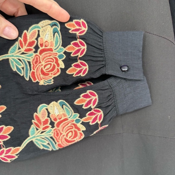 THML Women’s Dress Size M Black Long Sleeve Embroidered Boho A-Line - Picture 5 of 8